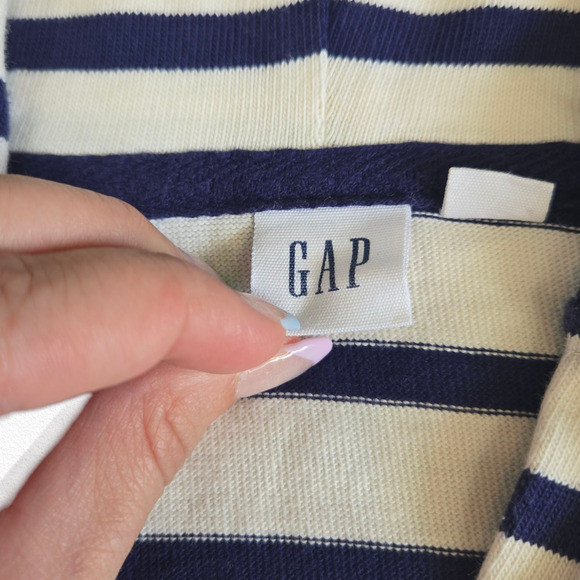 GAP Navy White Striped Hoodie V-Neck Pullover Nautical Style Sweatshirt Size XS - Picture 5 of 11